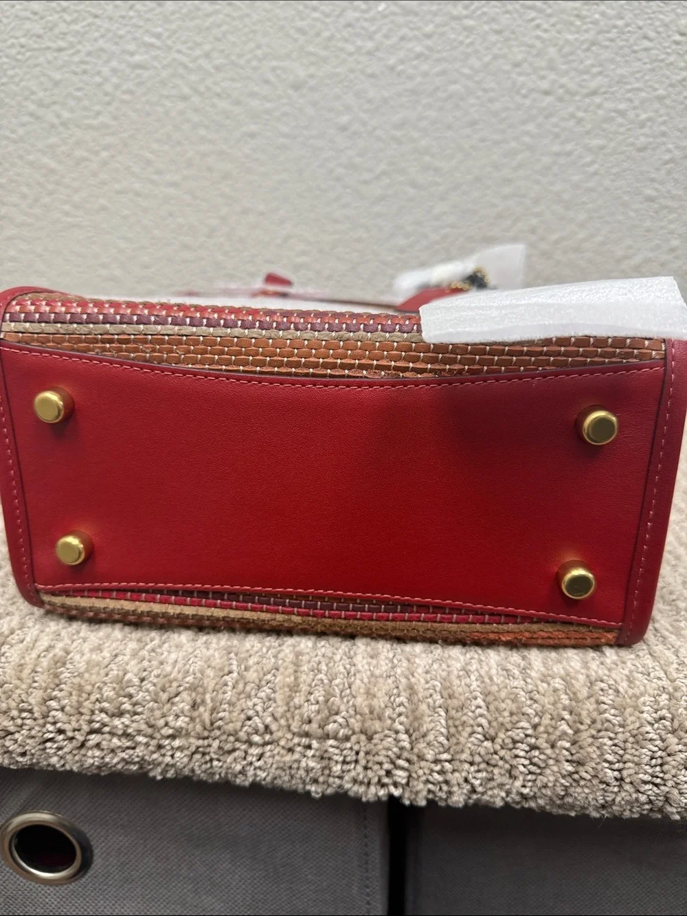 Coach Red Leather-Trim Up-Woven Stripe Tote - Picture 11 of 11